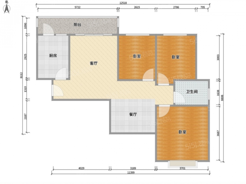 太原我爱我家此房户型为3室2厅1卫，建筑面积为113平米，朝向为南北。