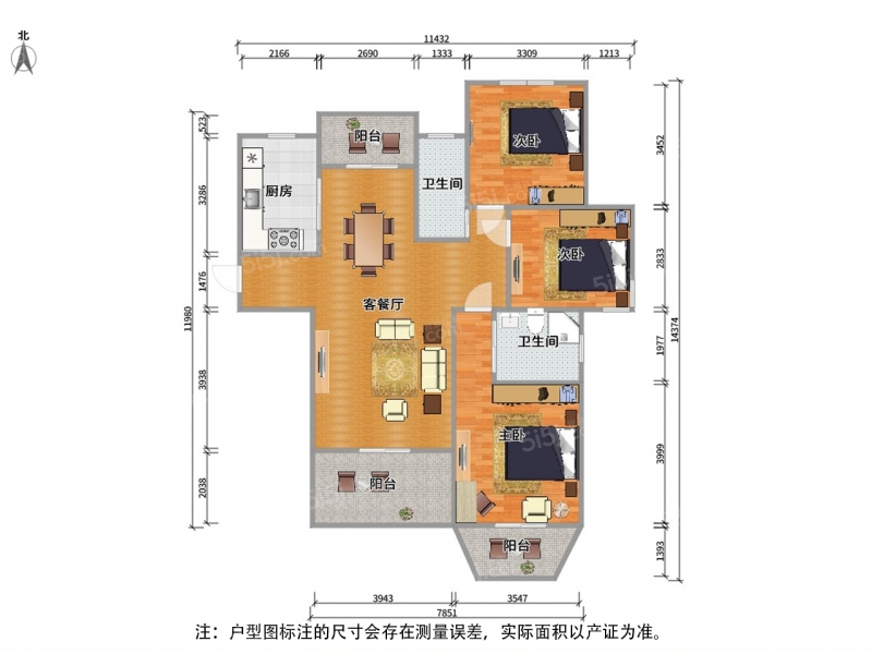 无锡我爱我家崇安 · 爱家金河湾北区 · 3室 · 2厅