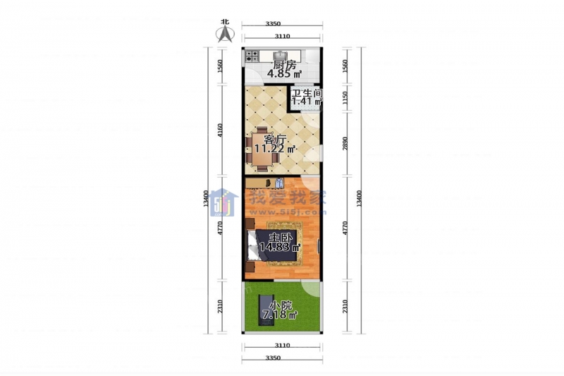 天津我爱我家整租 · 大王庄街 · 七纬路8号 · 1室1厅