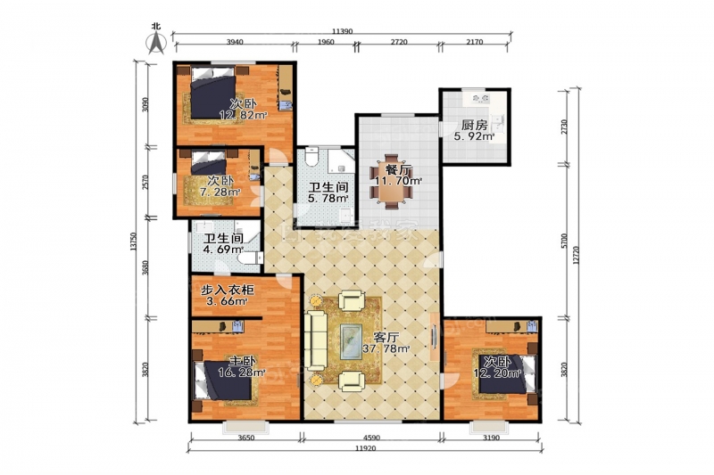整租·工农村·中建滨海壹号·4室·2厅