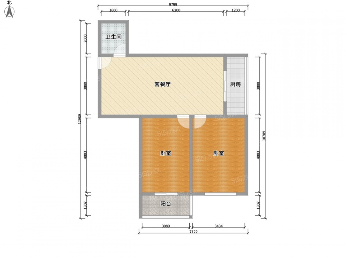 龙堡街鑫福华园(cbs2)2室1厅户型图