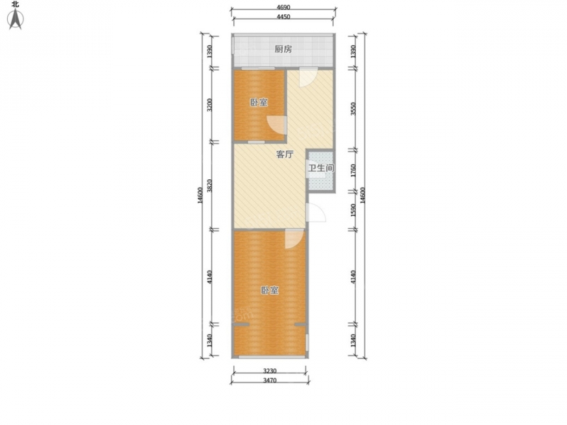 公园路化纤所宿舍79号院2室2厅户型图