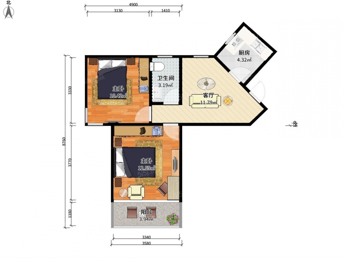 建工小区2室1厅户型图