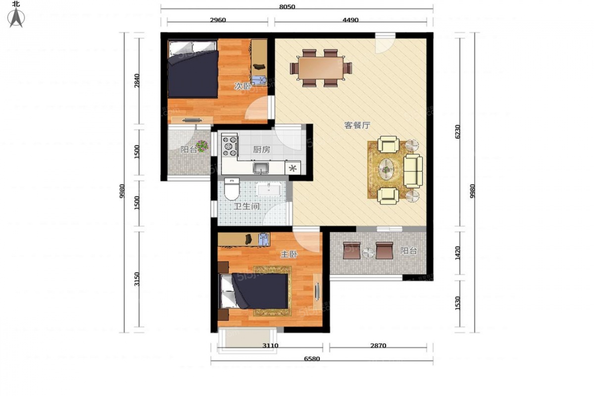 福星惠誉福星城北区2室2厅户型图