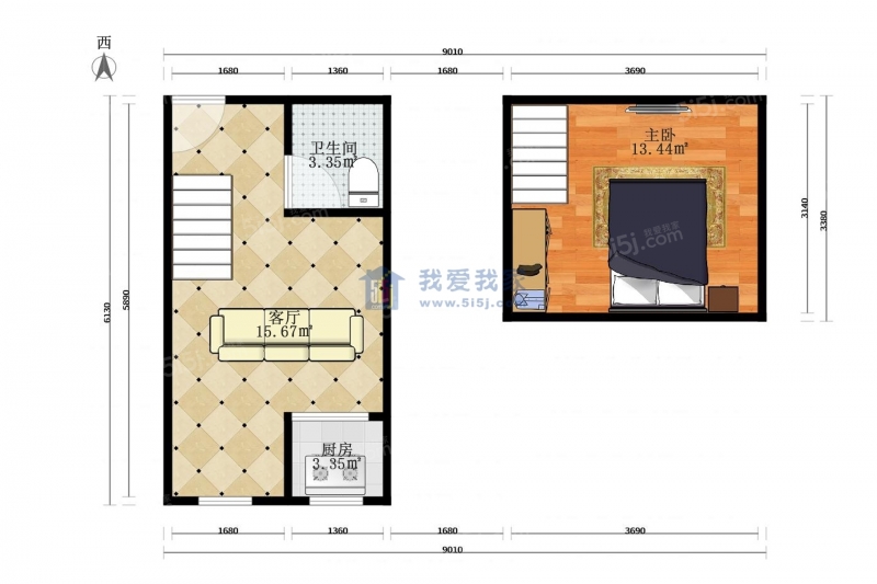 天津我爱我家整租 · 天塔街 · 皓日园 · 1室1厅