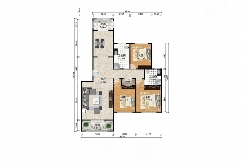 香港花园b区3室2厅户型图